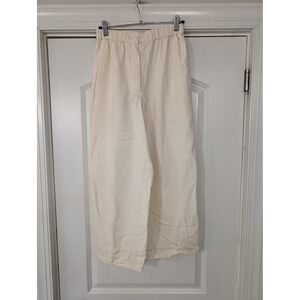 SAKS FIFTH AVENUE Silk Cropped Taper Leg Pants Cream Size P minimalist 90s